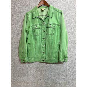 Cotton Ginny Jean Jacket Women Small Pocket Denim Button Up Long Sleeve Green